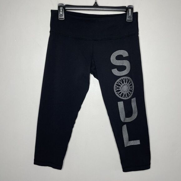 LULULEMON Leggings Womens 8 Black Soul Cycle Logo Crop Low Rise - Picture 1 of 7
